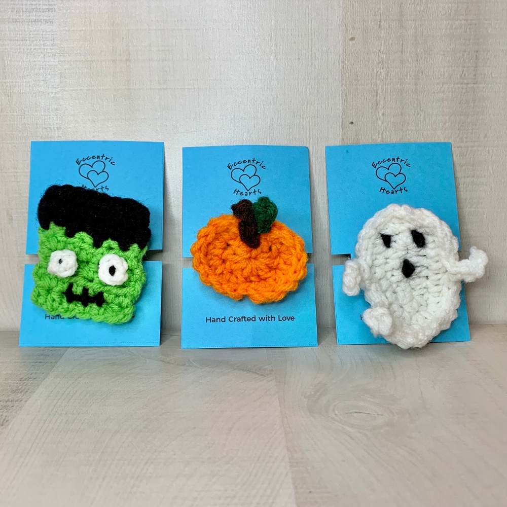 Eccentric Hearts Handcrafted Crocheted Halloween Set of 3 Hair Ties